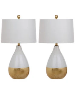 Safavieh Set Of 2 Kingship 24in White And Gold Table Lamps Home
