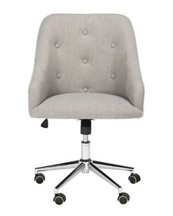 Safavieh Evelynn Tufted Linen Chrome Leg Swivel Office Chair Home