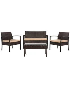 Safavieh Mattia Outdoor 4pc Rattan Living Set Home