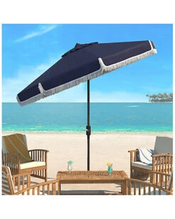 Safavieh Milan Fringe 9Ft Crank Outdoor Push Button Tilt Umbrella Home Multi