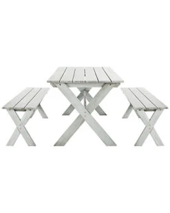Safavieh Marina Outdoor 3pc Dining Set With 63in L Table And 2 Backless Benches Home