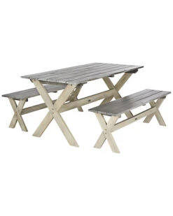 Safavieh Marina Outdoor 3pc Dining Set With 63in Table And 2 Backless Benches Home